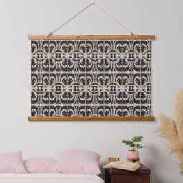 Elegant Schwarz und Weiß Wandteppich Mit Holzrahmen
