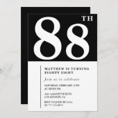 Elegant Schwarz-weiß 88. Geburtstagsfeier Einladung (Vorne/Hinten)
