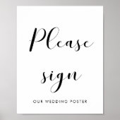 Elegant schwarz-weiß Bitte unterzeichnen Hochzeits Poster (Vorne)