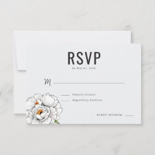 Elegant Schwarz-Weiß-Blumenmuster RSVP Karte