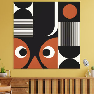 Elegant Schwarz-Weiß-Braun geometrisch abstrakt  Leinwanddruck