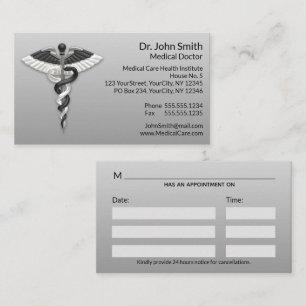 Elegant Schwarz-weiß Caduceus Classy Noble Medical Terminkarte