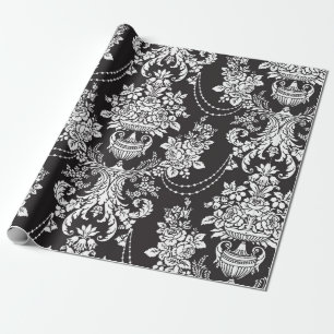 Elegant Schwarz-weiß Damask Geschenkpapier