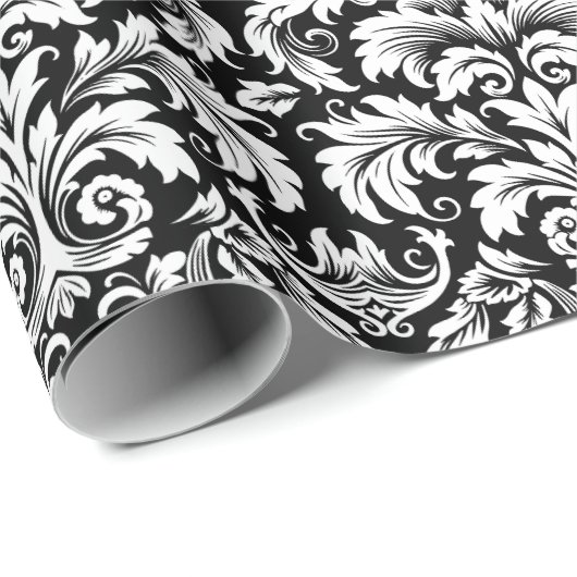 Elegant Schwarz-weiß Damask Geschenkpapier (Rolleneckpunkt)