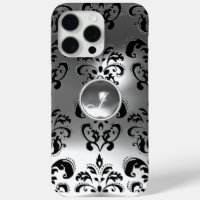 ELEGANT SCHWARZ-WEISS DAMASK GRAY GEMSTONE MONOGRA