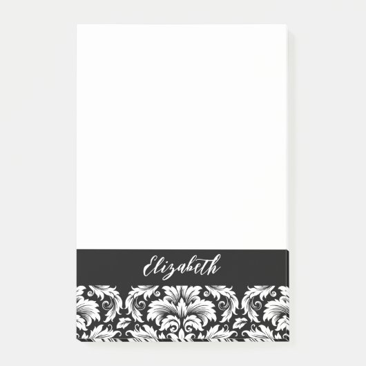 Elegant Schwarz-weiß Damask Post-it Klebezettel (Vorderseite)