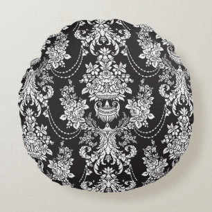 Elegant Schwarz-weiß Damask  Rundes Kissen