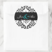 Elegant Schwarz-weiß Damask Wedding Sticker Aqua (Tasche)