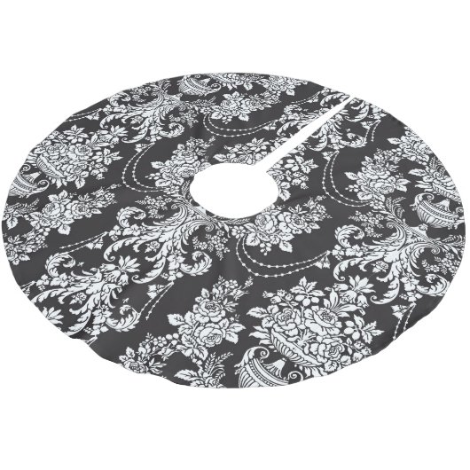 Elegant Schwarz-weiß Damask Weihnachten Weihnachte Polyester Weihnachtsbaumdecke (Schrägansicht)