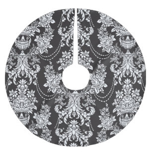 Elegant Schwarz-weiß Damask Weihnachten Weihnachte Polyester Weihnachtsbaumdecke