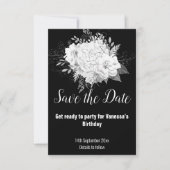 ELEGANT SCHWARZ-WEISS FLORAL SAVE THE DATE RSVP KARTE (Vorderseite)