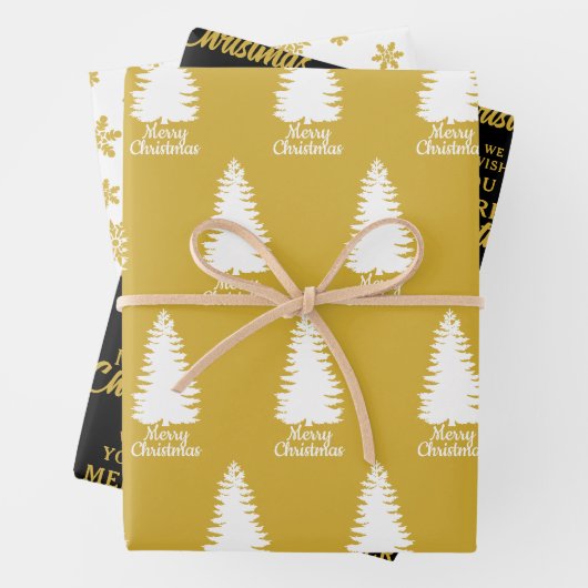 Elegant Schwarz-weiß & gelb Frohe Weihnachten Geschenkpapier Set (Beispiel)