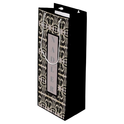 Elegant schwarz-weiß geschenktüte für weinflaschen (Vorderseite Schrägansicht)