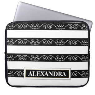 Elegant Schwarz-weiß gestreift Laptopschutzhülle