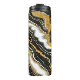 Elegant Schwarz Weiß Gold Marmor Optik Glamourös Thermosbecher