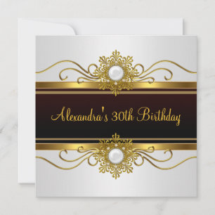 Elegant Schwarz Weiß Gold Schmuck 30. Geburtstag Einladung