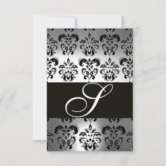 ELEGANT SCHWARZ-WEISS GRAU DAMASK MONOGRAM UAWG RSVP KARTE (Vorderseite)