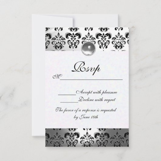 ELEGANT SCHWARZ-WEISS GRAU DAMASK MONOGRAM UAWG RSVP KARTE (Rückseite)