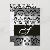 ELEGANT SCHWARZ-WEISS GRAU DAMASK MONOGRAM UAWG RSVP KARTE (Vorne/Hinten)