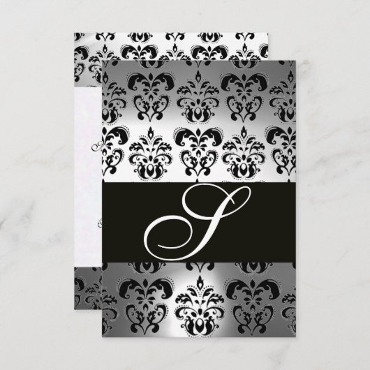 ELEGANT SCHWARZ-WEISS GRAU DAMASK MONOGRAM UAWG RSVP KARTE (Vorne/Hinten)