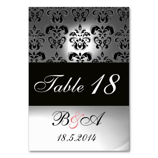 ELEGANT SCHWARZ-WEISS GRAU DAMASK MONOGRAMM TISCHNUMMER (Vorderseite)