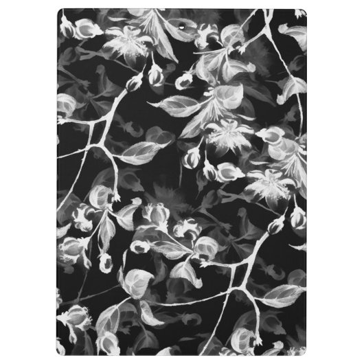 Elegant Schwarz-weiß & grau floral Klemmbrett (Rückseite)