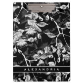 Elegant Schwarz-weiß & grau floral Klemmbrett (Vorderseite)