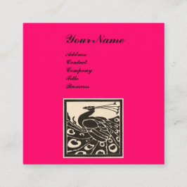 ELEGANT SCHWARZ-WEISS HOCHPINK PEACOCK MONOGRAM QUADRATISCHE VISITENKARTE