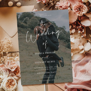 Elegant Schwarz-weiß in 1-Skript-Foto Hochzeit Einladung