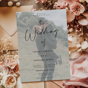 Elegant Schwarz-weiß in 1-Skript-Foto Hochzeit Einladung