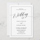 Elegant Schwarz-weiß in einem Skript Hochzeit Einladung (Vorderseite)