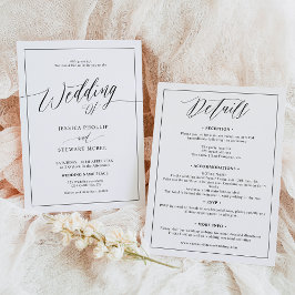 Elegant Schwarz-weiß in einem Skript Hochzeit Einladung