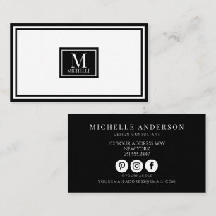 Elegant Schwarz Weiß Luxus Monogramm Modern Visitenkarte