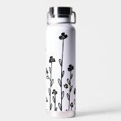 Elegant Schwarz-weiß-minimalistisch doodle floral Trinkflasche (Rückseite)
