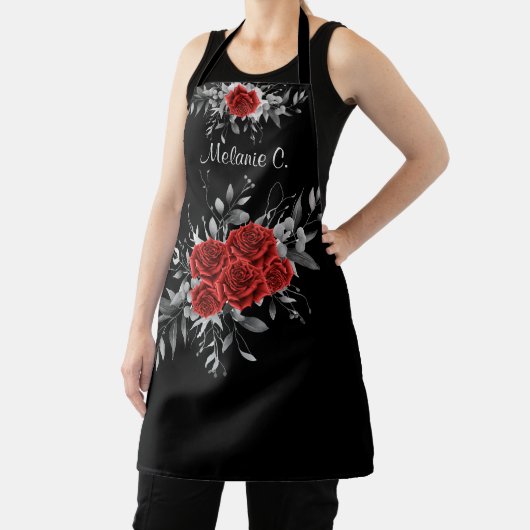 Elegant Schwarz & Weiß mit Rote Rosen Schürze (InSitu)