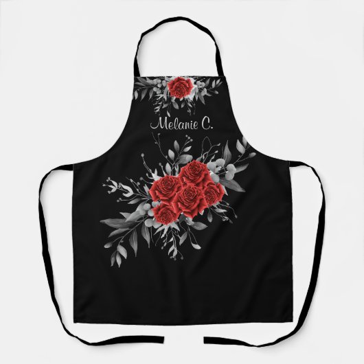 Elegant Schwarz & Weiß mit Rote Rosen Schürze (Vorderseite)