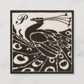 ELEGANT SCHWARZ-WEISS PEACOCK MONOGRAM Pearl Quadratische Visitenkarte (Rückseite)