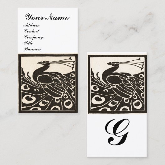ELEGANT SCHWARZ-WEISS PEACOCK MONOGRAMM VISITENKARTE (Vorne/Hinten)