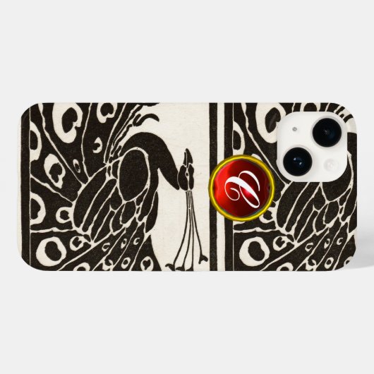 ELEGANT SCHWARZ-WEISS PEACOCK RED RUBY GEM MONOGRA Case-Mate iPhone HÜLLE (Rückseite (Horizontal))