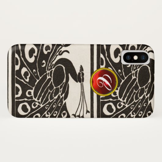 ELEGANT SCHWARZ-WEISS PEACOCK RED RUBY GEM MONOGRA Case-Mate iPhone HÜLLE (Rückseite (Horizontal))