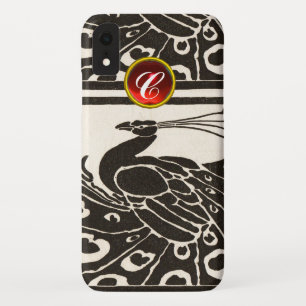ELEGANT SCHWARZ-WEISS PEACOCK RED RUBY GEM MONOGRA Case-Mate iPhone HÜLLE