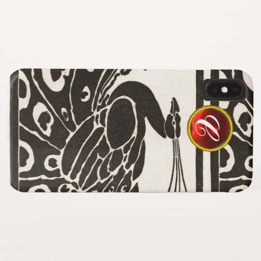 ELEGANT SCHWARZ-WEISS PEACOCK RED RUBY GEM MONOGRA Case-Mate iPhone HÜLLE (Rückseite (Horizontal))