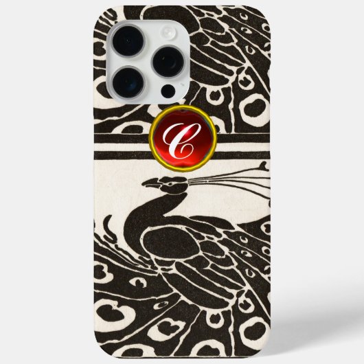 ELEGANT SCHWARZ-WEISS PEACOCK RED RUBY GEM MONOGRA Case-Mate iPhone HÜLLE (Rückseite)