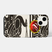 ELEGANT SCHWARZ-WEISS PEACOCK RED RUBY GEM MONOGRA iPhone HÜLLE (Rückseite (Horizontal))