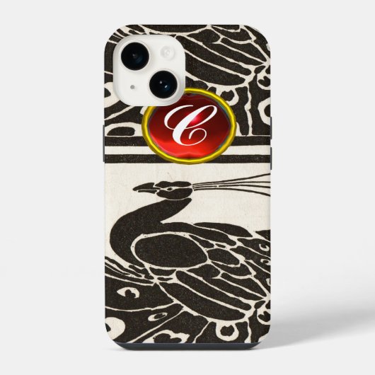 ELEGANT SCHWARZ-WEISS PEACOCK RED RUBY GEM MONOGRA iPhone HÜLLE (Rückseite)