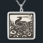 ELEGANT SCHWARZ-WEISS PEACOCK VERSILBERTE KETTE<br><div class="desc">Eleganter Jugendstil-Pfau in Schwarz-Weiß</div>
