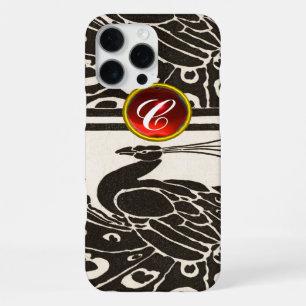 ELEGANT SCHWARZ WEISS PFau ROT RUBIN-Edelstein-MON iPhone 16 Pro Max Hülle