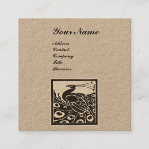 ELEGANT SCHWARZ WEISS PFauen-MONOGRAMM Kraftpapier Quadratische Visitenkarte