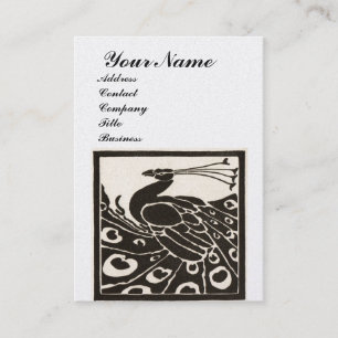 ELEGANT SCHWARZ WEISS PFauen-MONOGRAMM Perlmutt-Me Visitenkarte