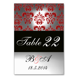 ELEGANT SCHWARZ-WEISS RED DAMASK MONOGRAMM TISCHNUMMER